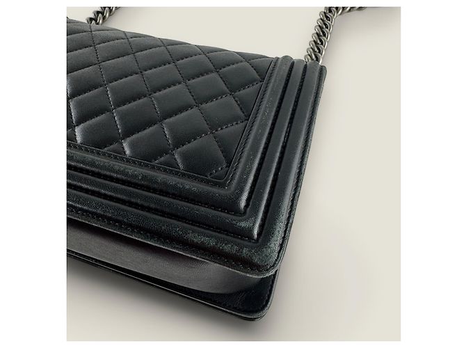 Chanel Boy medio vintage in pelle di agnello nera Nero - vista 13