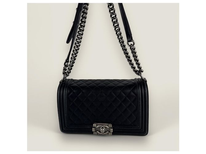 Chanel Boy medio vintage in pelle di agnello nera Nero - vista 14