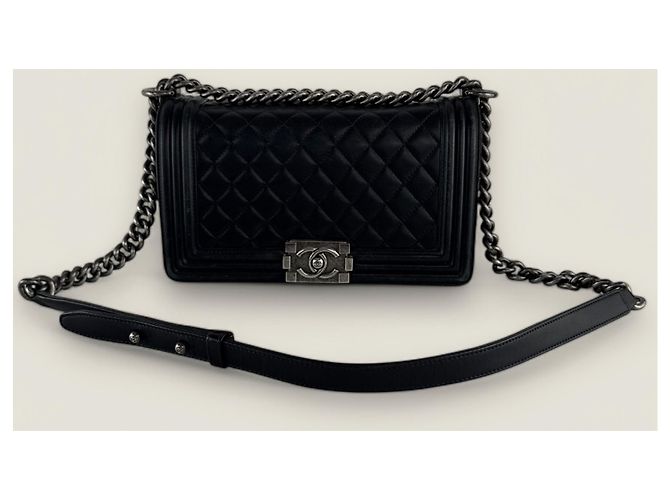 Chanel Boy medio vintage in pelle di agnello nera Nero - vista 15