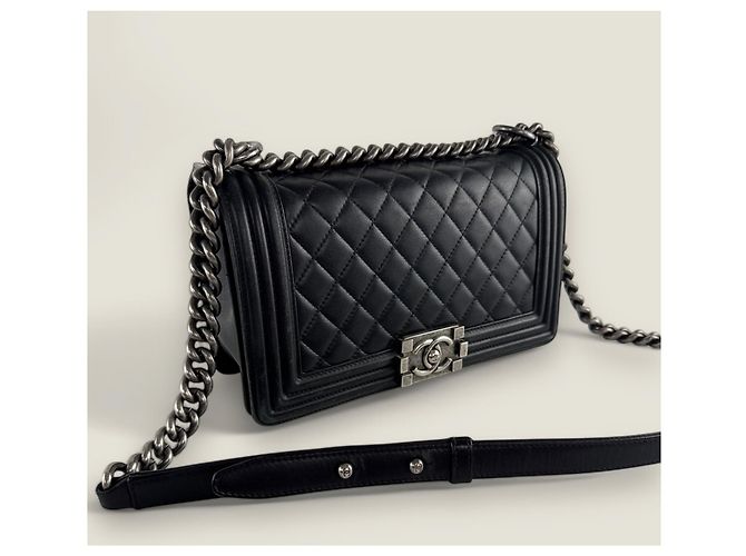 Chanel Boy medio vintage in pelle di agnello nera Nero - vista 17