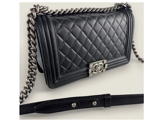 Chanel Boy medio vintage in pelle di agnello nera Nero - vista 18
