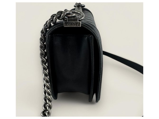 Chanel Boy medio vintage in pelle di agnello nera Nero - vista 4