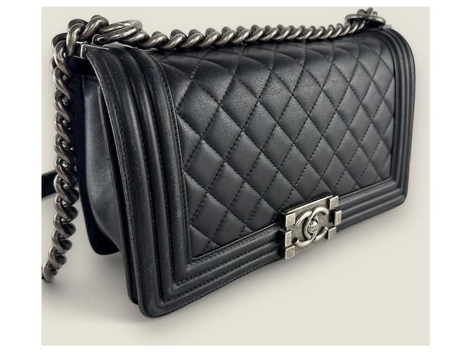 Chanel Boy medio vintage in pelle di agnello nera Nero - vista 7