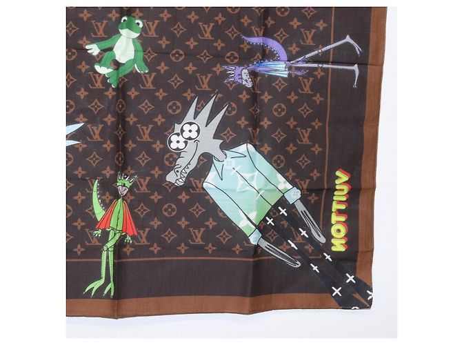 LOUIS VUITTON Sciarpa Bandana Monogramma LV Friends Seta Marrone MP2954 Auth 166390V - vista 10