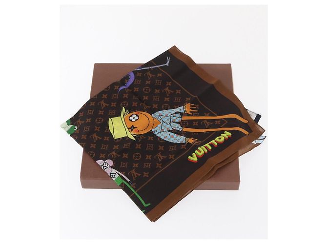 LOUIS VUITTON Sciarpa Bandana Monogramma LV Friends Seta Marrone MP2954 Auth 166390V - vista 13