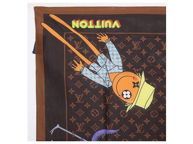 LOUIS VUITTON Sciarpa Bandana Monogramma LV Friends Seta Marrone MP2954 Auth 166390V - vista 2