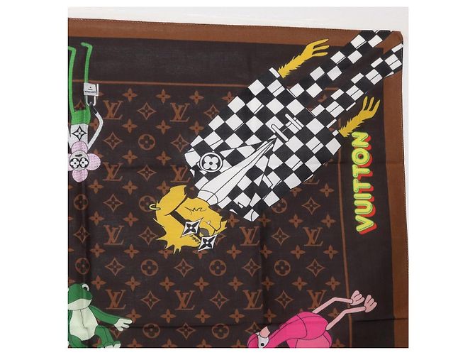 LOUIS VUITTON Sciarpa Bandana Monogramma LV Friends Seta Marrone MP2954 Auth 166390V - vista 3