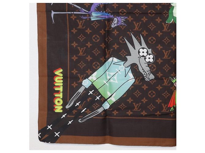 LOUIS VUITTON Sciarpa Bandana Monogramma LV Friends Seta Marrone MP2954 Auth 166390V - vista 4