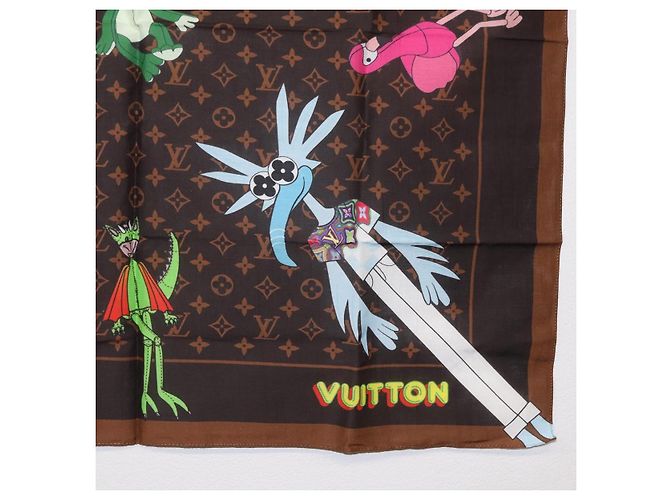 LOUIS VUITTON Sciarpa Bandana Monogramma LV Friends Seta Marrone MP2954 Auth 166390V - vista 5