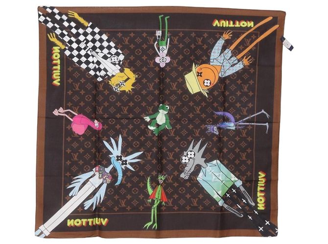 LOUIS VUITTON Sciarpa Bandana Monogramma LV Friends Seta Marrone MP2954 Auth 166390V - vista 6