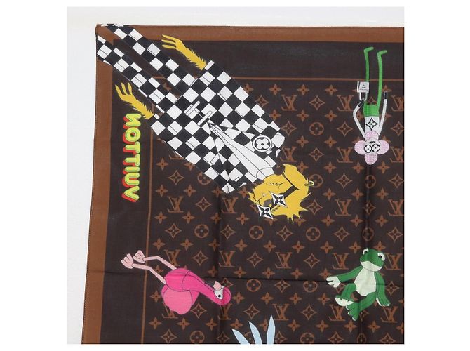 LOUIS VUITTON Sciarpa Bandana Monogramma LV Friends Seta Marrone MP2954 Auth 166390V - vista 7