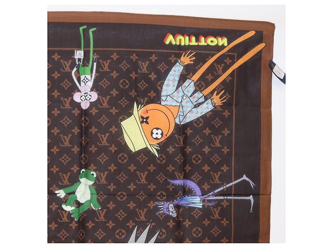 LOUIS VUITTON Sciarpa Bandana Monogramma LV Friends Seta Marrone MP2954 Auth 166390V - vista 8