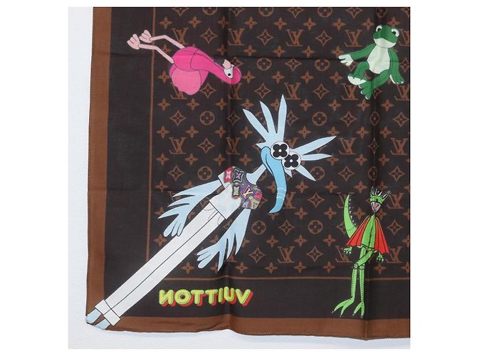 LOUIS VUITTON Sciarpa Bandana Monogramma LV Friends Seta Marrone MP2954 Auth 166390V - vista 9