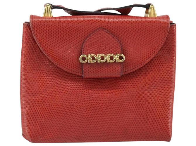 Borsa a Spalla Gancini in Pelle Rossa e Oro Auth 159844 di Salvatore Ferragamo Rosso D'oro - vista 13