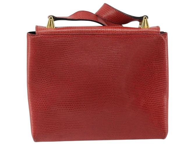 Borsa a Spalla Gancini in Pelle Rossa e Oro Auth 159844 di Salvatore Ferragamo Rosso D'oro - vista 2