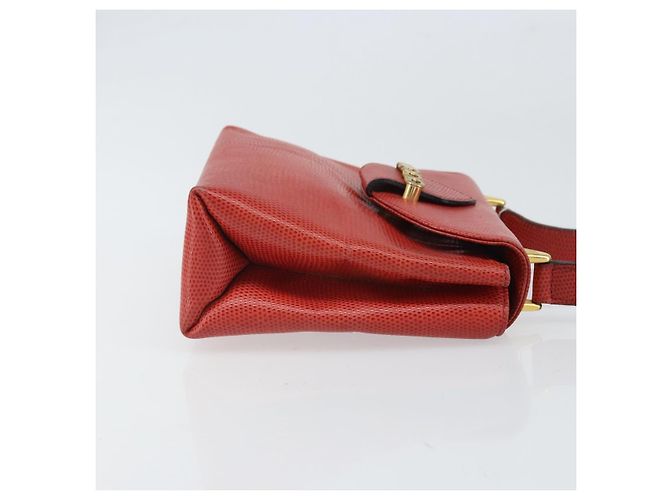 Borsa a Spalla Gancini in Pelle Rossa e Oro Auth 159844 di Salvatore Ferragamo Rosso D'oro - vista 3