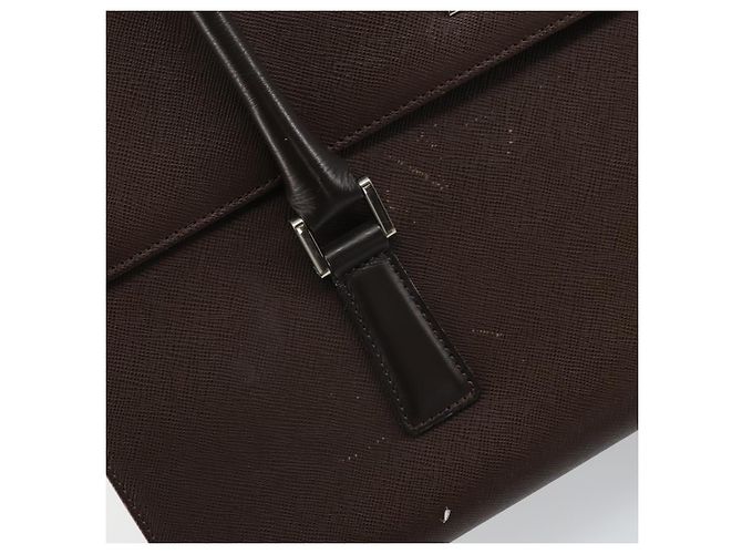 Burberry Bolsa de mão de couro marrom com detalhes em prata Auth ep13146 - vista 10