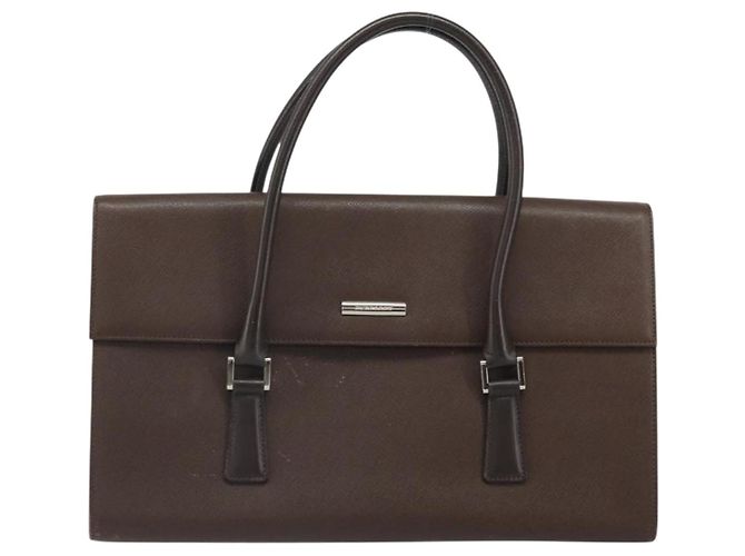 Burberry Bolsa de mão de couro marrom com detalhes em prata Auth ep13146 - vista 13