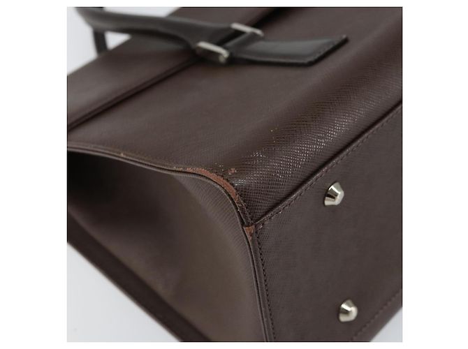 Burberry Bolsa de mão de couro marrom com detalhes em prata Auth ep13146 - vista 14