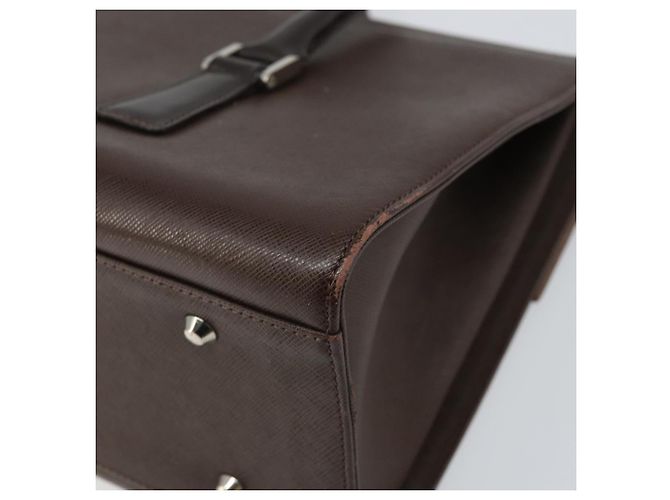 Burberry Bolsa de mão de couro marrom com detalhes em prata Auth ep13146 - vista 15