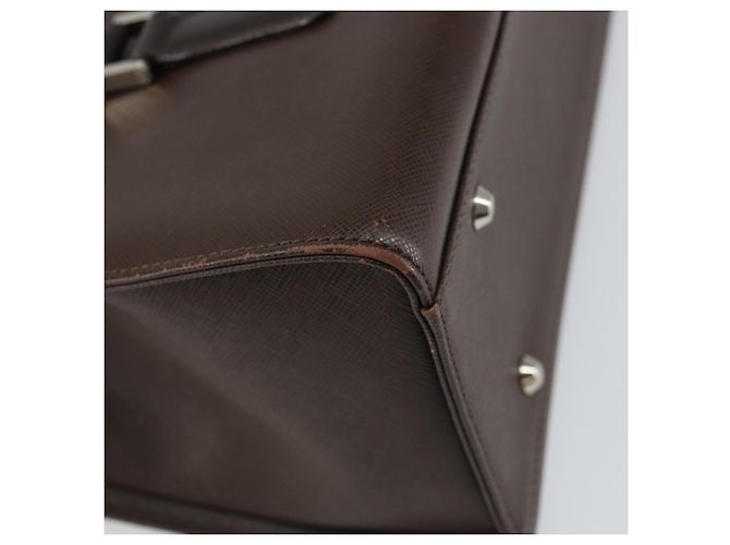 Burberry Bolsa de mão de couro marrom com detalhes em prata Auth ep13146 - vista 16