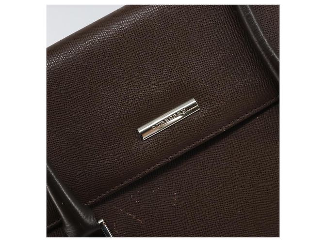 Burberry Bolsa de mão de couro marrom com detalhes em prata Auth ep13146 - vista 17