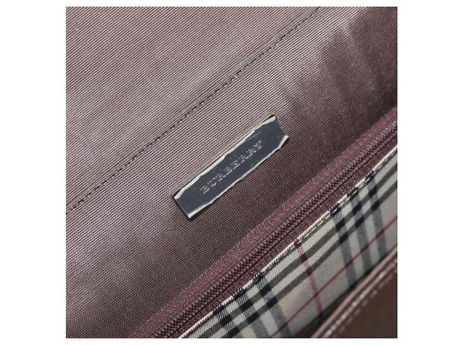 Burberry Bolsa de mão de couro marrom com detalhes em prata Auth ep13146 - vista 18
