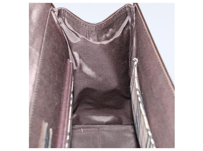 Burberry Bolsa de mão de couro marrom com detalhes em prata Auth ep13146 - vista 19