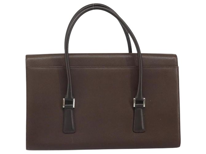 Burberry Bolsa de mão de couro marrom com detalhes em prata Auth ep13146 - vista 2