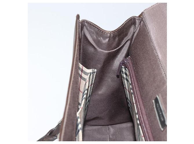 Burberry Bolsa de mão de couro marrom com detalhes em prata Auth ep13146 - vista 20