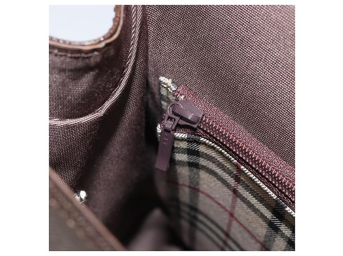 Burberry Bolsa de mão de couro marrom com detalhes em prata Auth ep13146 - vista 21