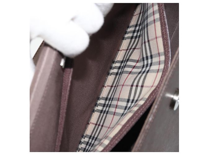 Burberry Bolsa de mão de couro marrom com detalhes em prata Auth ep13146 - vista 22