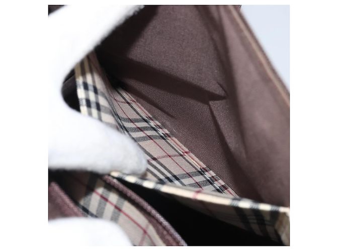 Burberry Bolsa de mão de couro marrom com detalhes em prata Auth ep13146 - vista 23