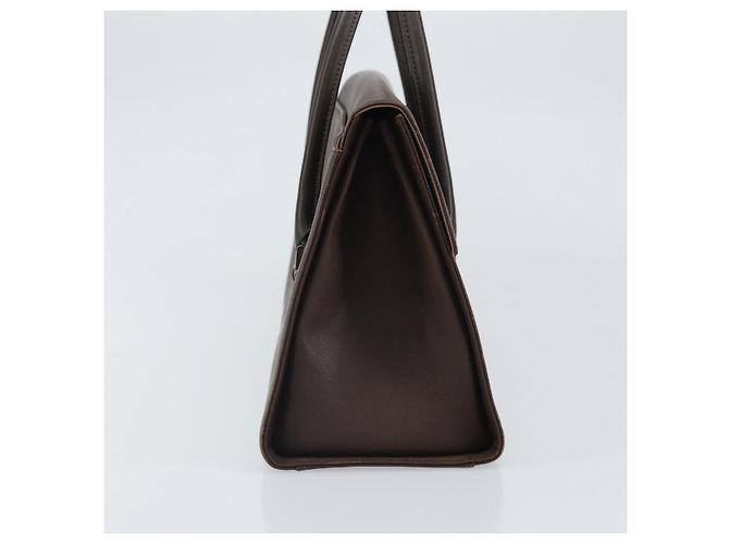 Burberry Bolsa de mão de couro marrom com detalhes em prata Auth ep13146 - vista 3