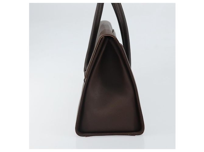 Burberry Bolsa de mão de couro marrom com detalhes em prata Auth ep13146 - vista 4