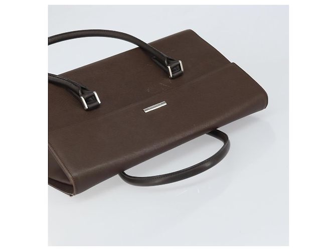 Burberry Bolsa de mão de couro marrom com detalhes em prata Auth ep13146 - vista 6