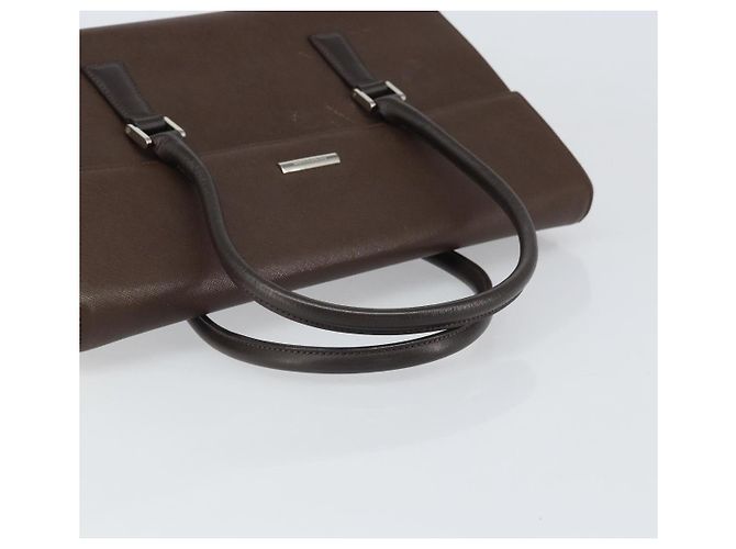 Burberry Bolsa de mão de couro marrom com detalhes em prata Auth ep13146 - vista 7