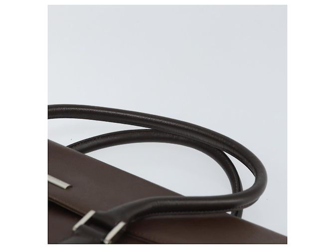 Burberry Bolsa de mão de couro marrom com detalhes em prata Auth ep13146 - vista 8
