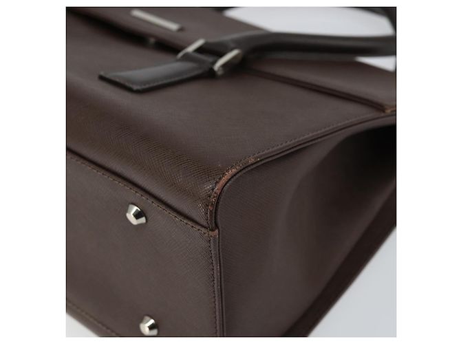 Burberry Bolsa de mão de couro marrom com detalhes em prata Auth ep13146 - vista 9