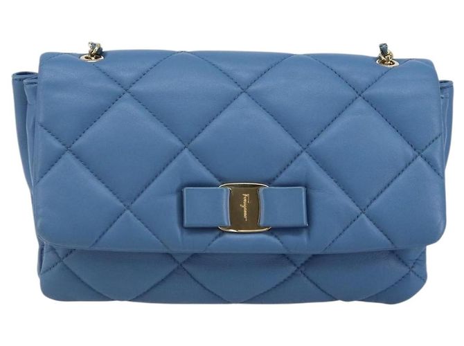 Borsa a Spalla Salvatore Ferragamo Vala in Pelle Blu Oro Auth 169096V D'oro - vista 13