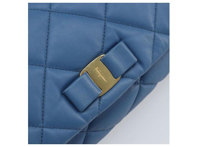 Borsa a Spalla Salvatore Ferragamo Vala in Pelle Blu Oro Auth 169096V D'oro - vista 18