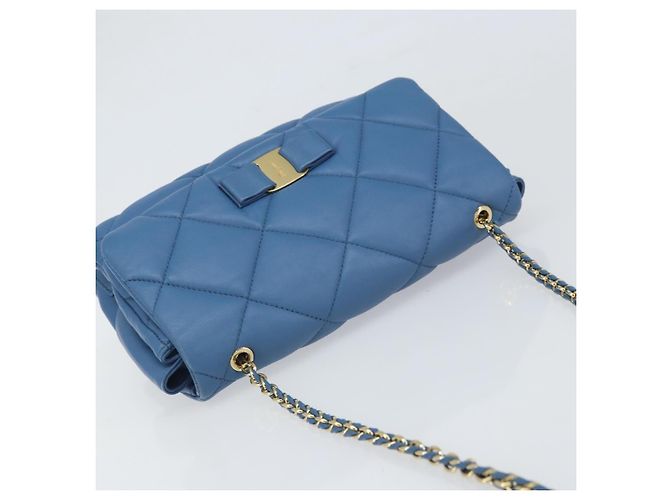 Borsa a Spalla Salvatore Ferragamo Vala in Pelle Blu Oro Auth 169096V D'oro - vista 6