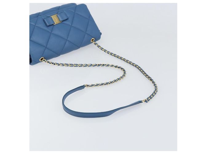 Borsa a Spalla Salvatore Ferragamo Vala in Pelle Blu Oro Auth 169096V D'oro - vista 7