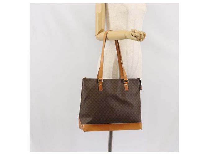 Céline Borsa tote in tela Macadam CELINE in pelle PVC marrone oro Auth 170454 D'oro - vista 22