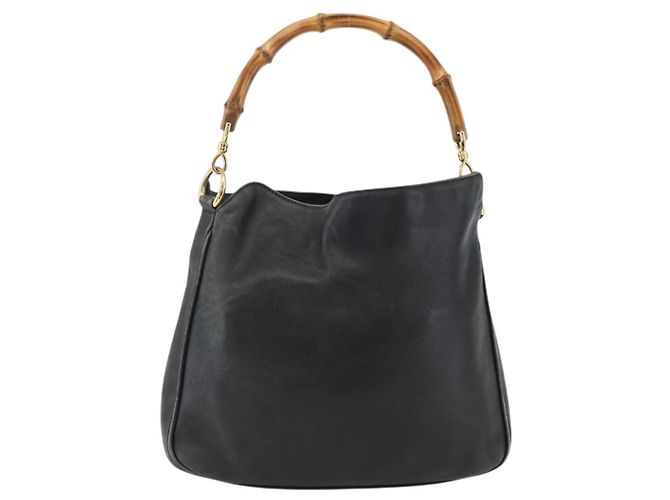 Borsa a Mano in Pelle Gucci Bamboo Nera Oro 001 1014 1638 Auth ep13124 Nero D'oro - vista 2