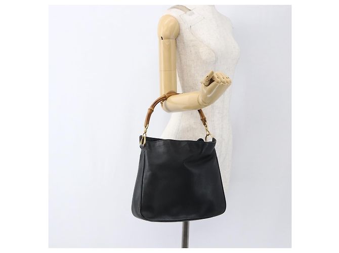 Borsa a Mano in Pelle Gucci Bamboo Nera Oro 001 1014 1638 Auth ep13124 Nero D'oro - vista 21