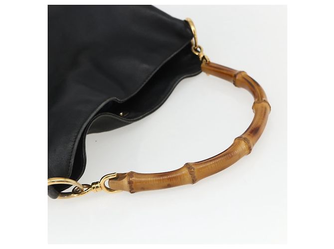 Borsa a Mano in Pelle Gucci Bamboo Nera Oro 001 1014 1638 Auth ep13124 Nero D'oro - vista 7