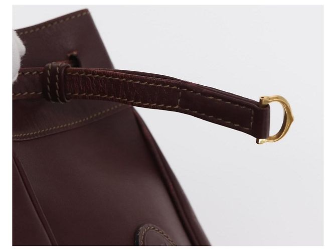 Cartier Borsa a spalla Must Line in pelle Bordeaux oro Auth BA10279 D'oro Bordò - vista 14