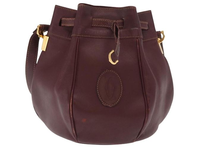 Cartier Borsa a spalla Must Line in pelle Bordeaux oro Auth BA10279 D'oro Bordò - vista 2