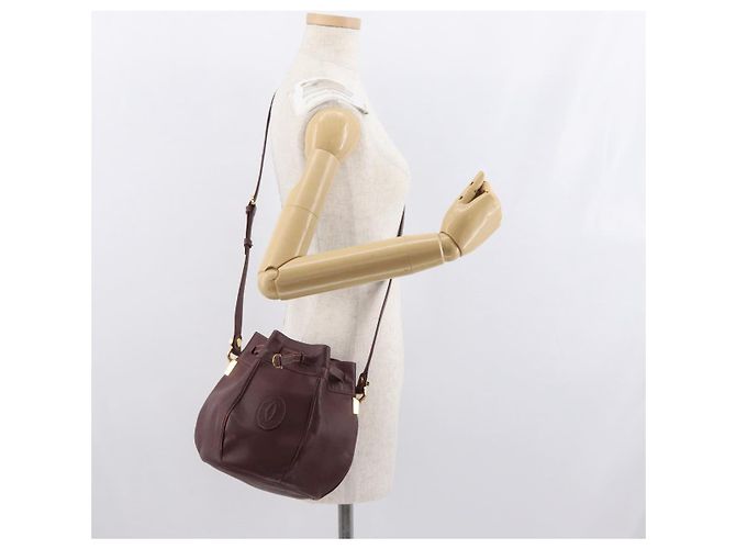 Cartier Borsa a spalla Must Line in pelle Bordeaux oro Auth BA10279 D'oro Bordò - vista 20